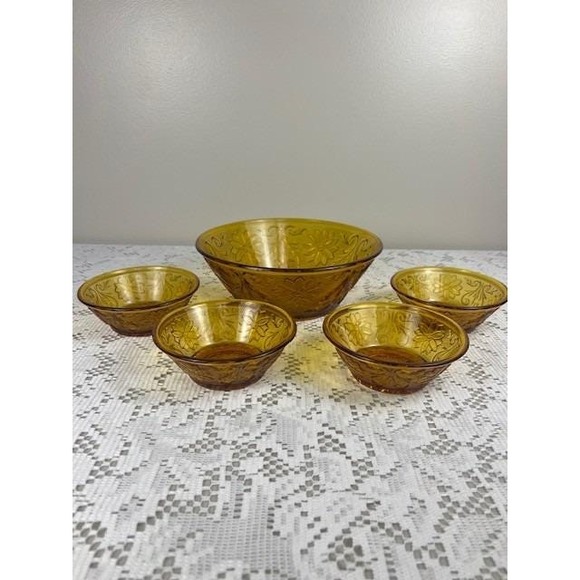 Vintage Amber Tiara Indiana glass large and small bowls serving‎ set mid century - Picture 3 of 16